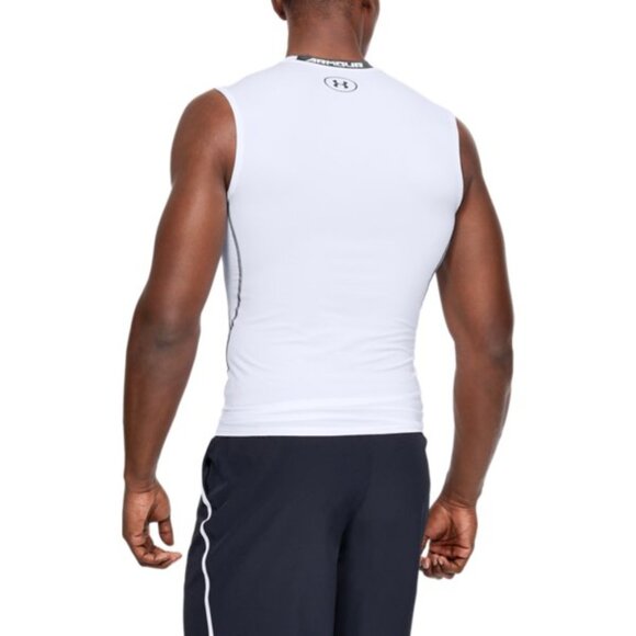 Men's UA HeatGear Armour Sleeveless Compression Shirt - White (100) - Picture 4 of 5